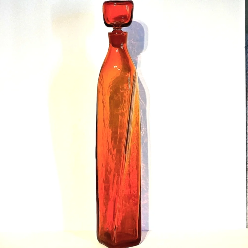 RARE VTG BLENKO Tangerine Twist Glass Decanter & Stopper MCM Artist Wayne Husted - Picture 8 of 13